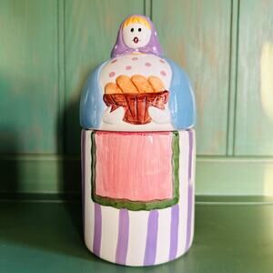 Vintage CBK Pat Wade Design Farm Lady Holding Bread Lidded Cookie Jar Canister